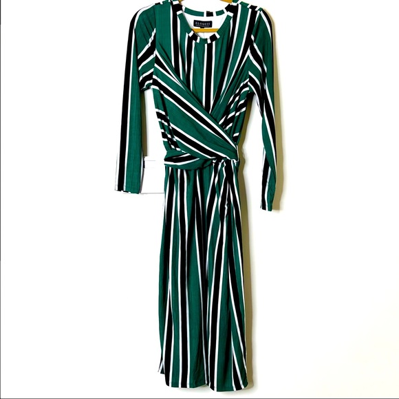 NWT Eloquii Green Black & White Striped Cross Front Dress Size 18 - Picture 1 of 7